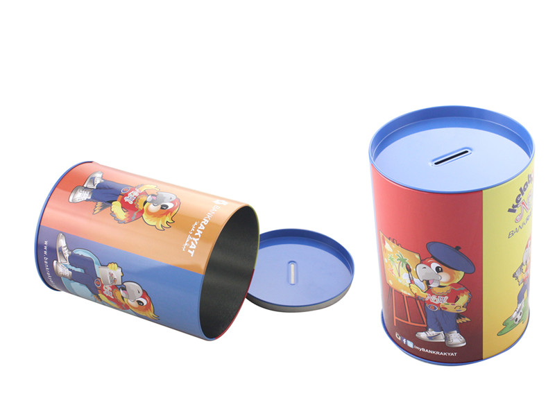 round tin piggy bank