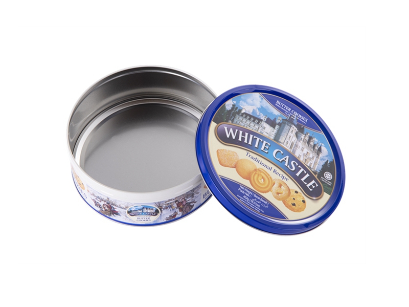 Round metal cookie tin box