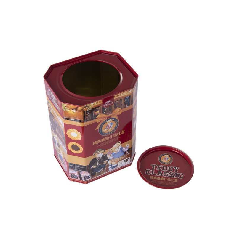 Octagonal tin box for cookie packaging