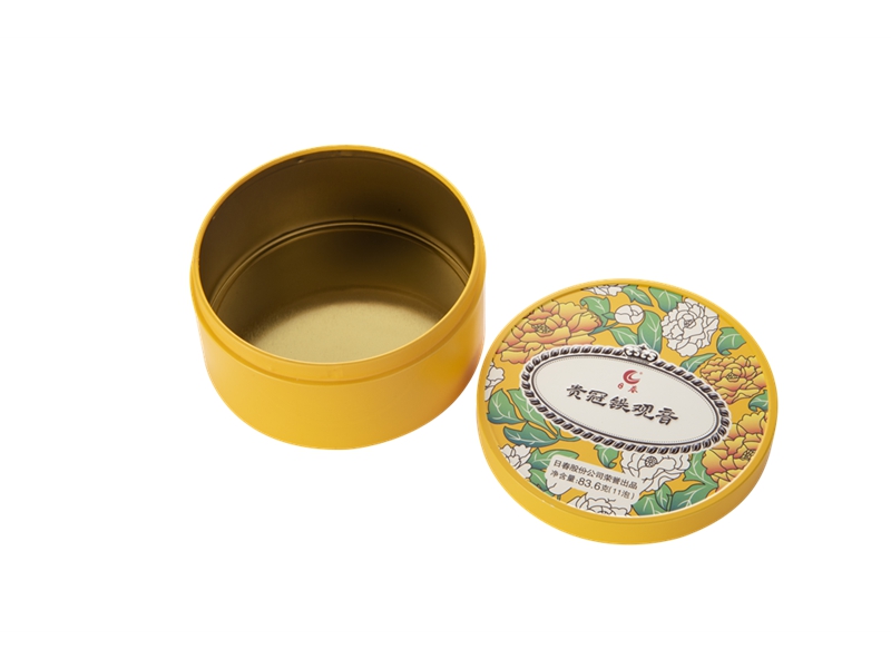 Small round tea tin box