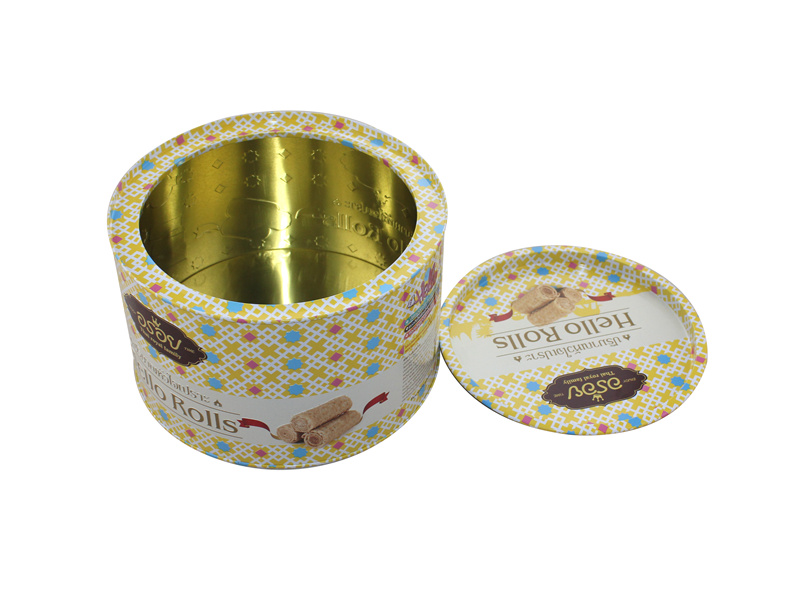 Round egg roll tin box