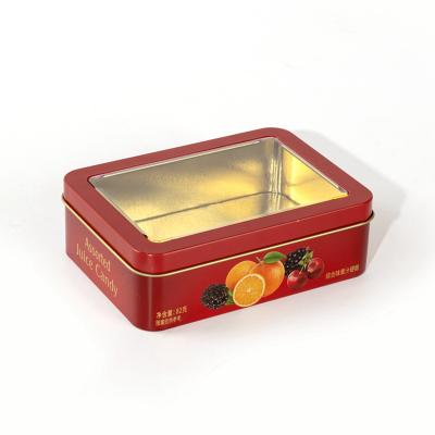 Small rectangular candy tin box with window