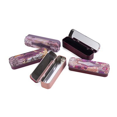 Lipsticks tin box with tray and mirror inside